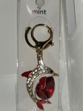 Mint Gold Dolphin Keyring with Red Crystal